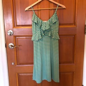Chelsea & violet Green/Khaki Striped Ruffle Dress